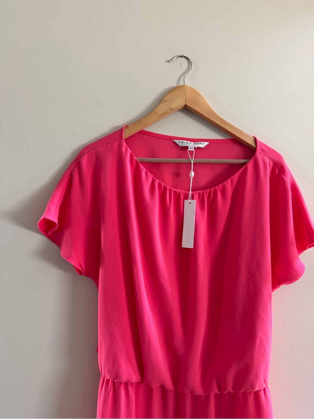 NWT Trina Turk Hot Pink High-Low Casual Dress large retail $248 - Picture 3 of 6